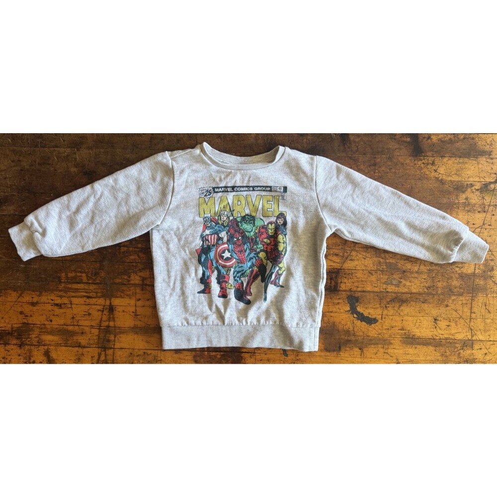 Marvel Comics Kids Sweatshirt Size 4T Gray Crewneck Avengers Spider-Man Hulk Boy